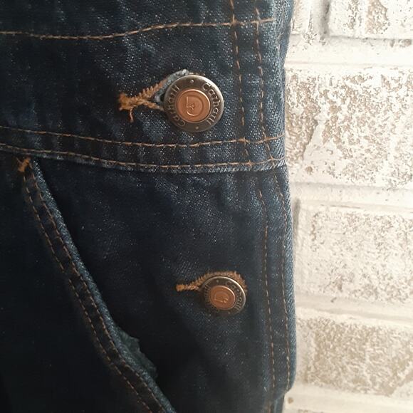 Carharrt Denim Bib Overalls Women sz12/32 Dark Wash - Picture 4 of 11